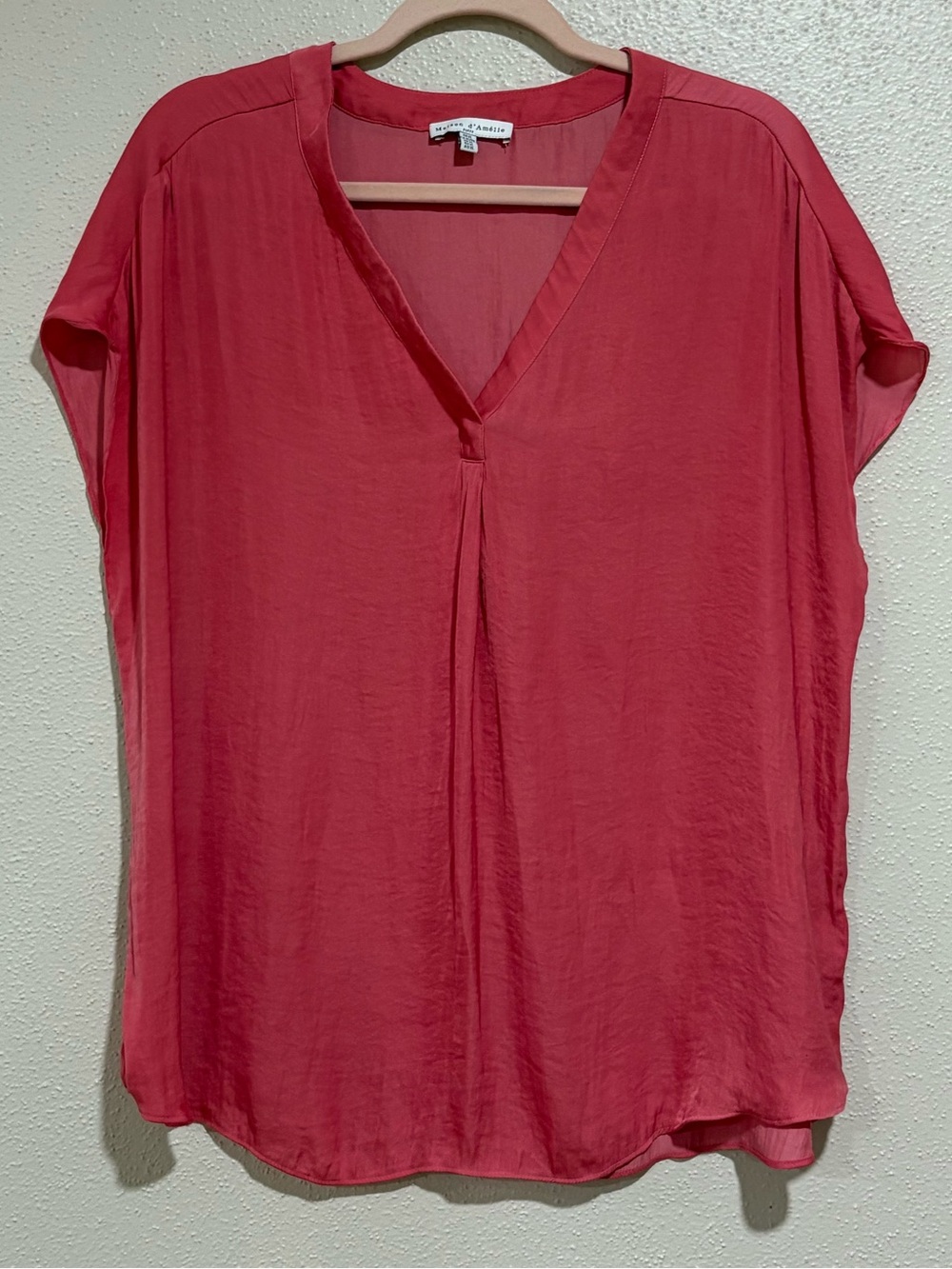 Maison d’Amélie Paris Satin-Look V-Neck Blouse | Pink | XL